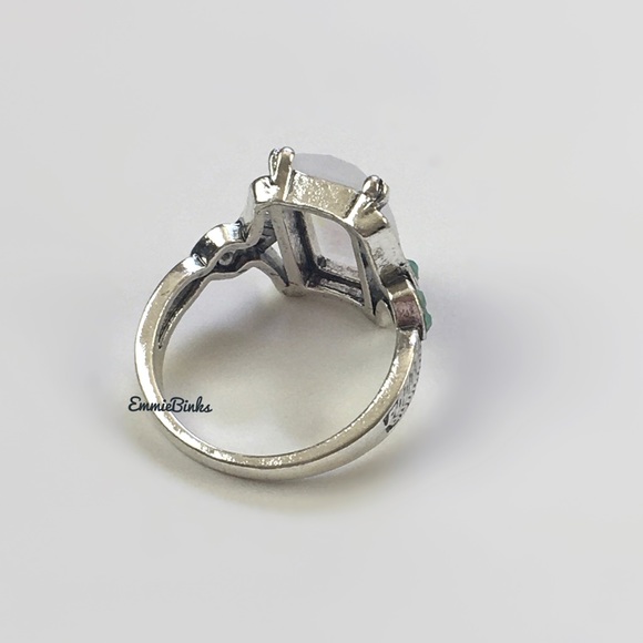 RESTOCK New Vintage Style Fire Opal Rectangular Cocktail Ring -Silver Opal Retro - Picture 9 of 16